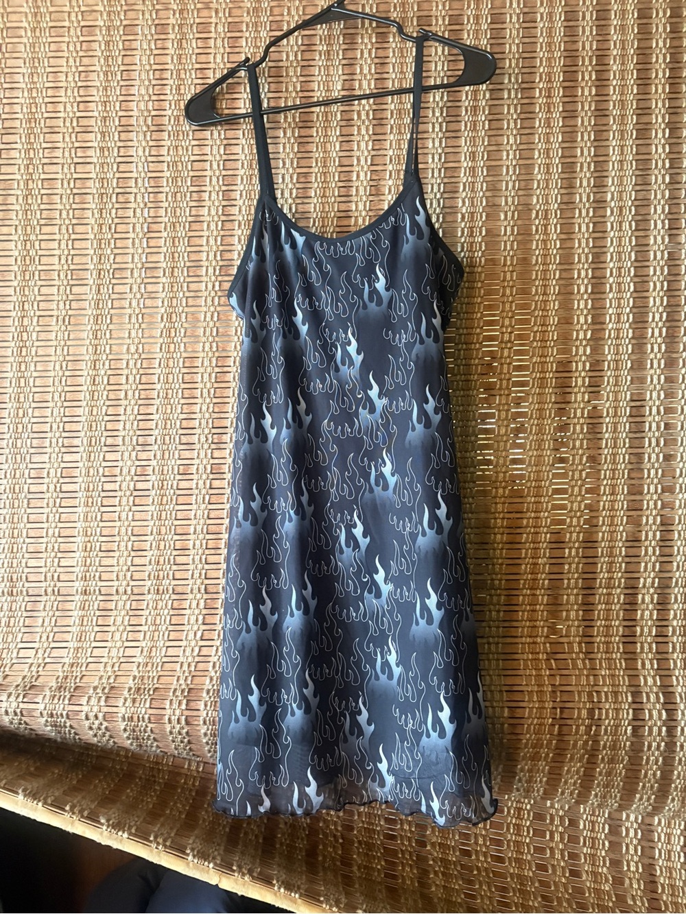 Dolls Kill Black Flame Print Mini Slip Dress